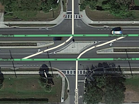 Segments between a divided road that serve as a left turn lane are considered at-grade connectors (not median segments).